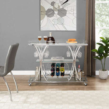 Contemporary Silver Chrome Bar Cart