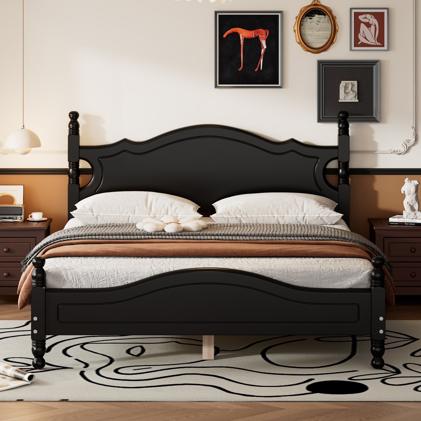 Quarto II Queen Size Wood Platform Bed Frame - Black