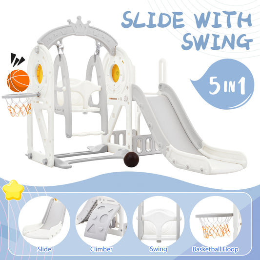 Playful Toddler Slide and Swing Set 5 in 1 - Grey