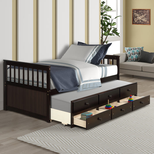 Abby Twin Daybed with Trundle Bed and Storage Drawers - Espresso