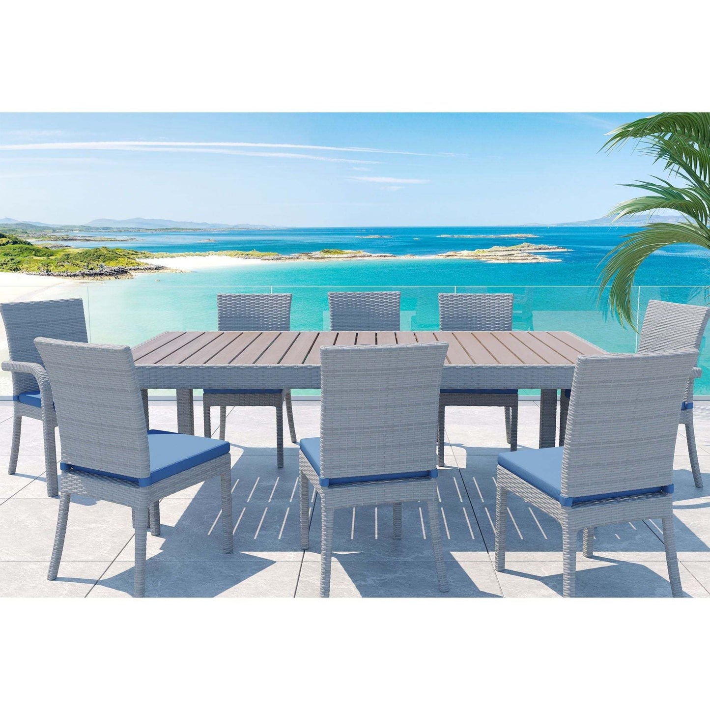 Zena 9 Pc Outdoor Dining Table Set - Gray/Navy