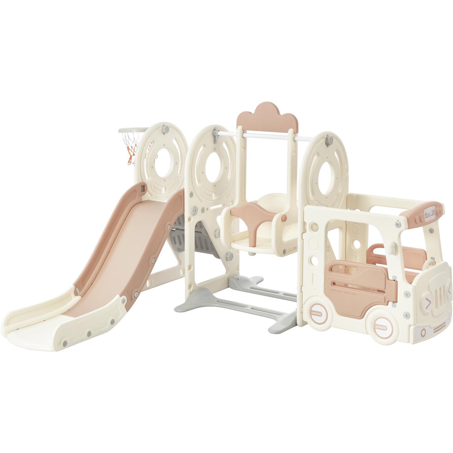 Kids Swing-N-Slide with Bus Play Set - Beige