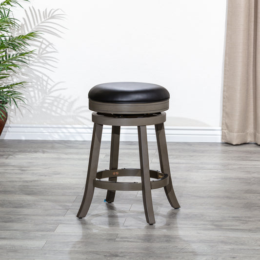 Viva Counter Stool, Weathered Gray, Black Leather Seat