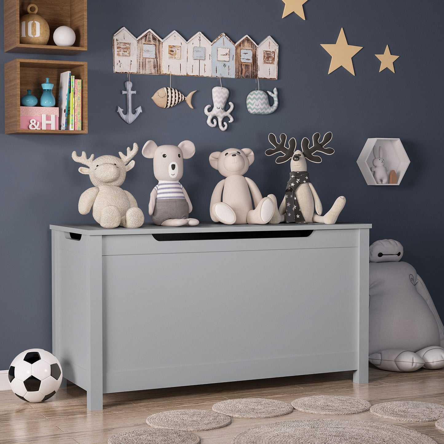 Kids Wooden Toy Box Storage - Grey