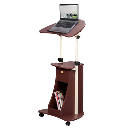 ElevateDesk Rolling Laptop Cart with Storage, Mocha Delight