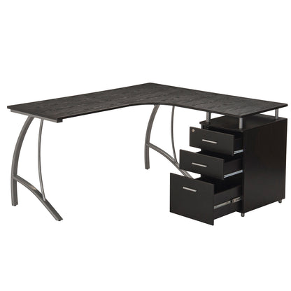 L-Shaped Computer Desk with File Cabinet and Storage