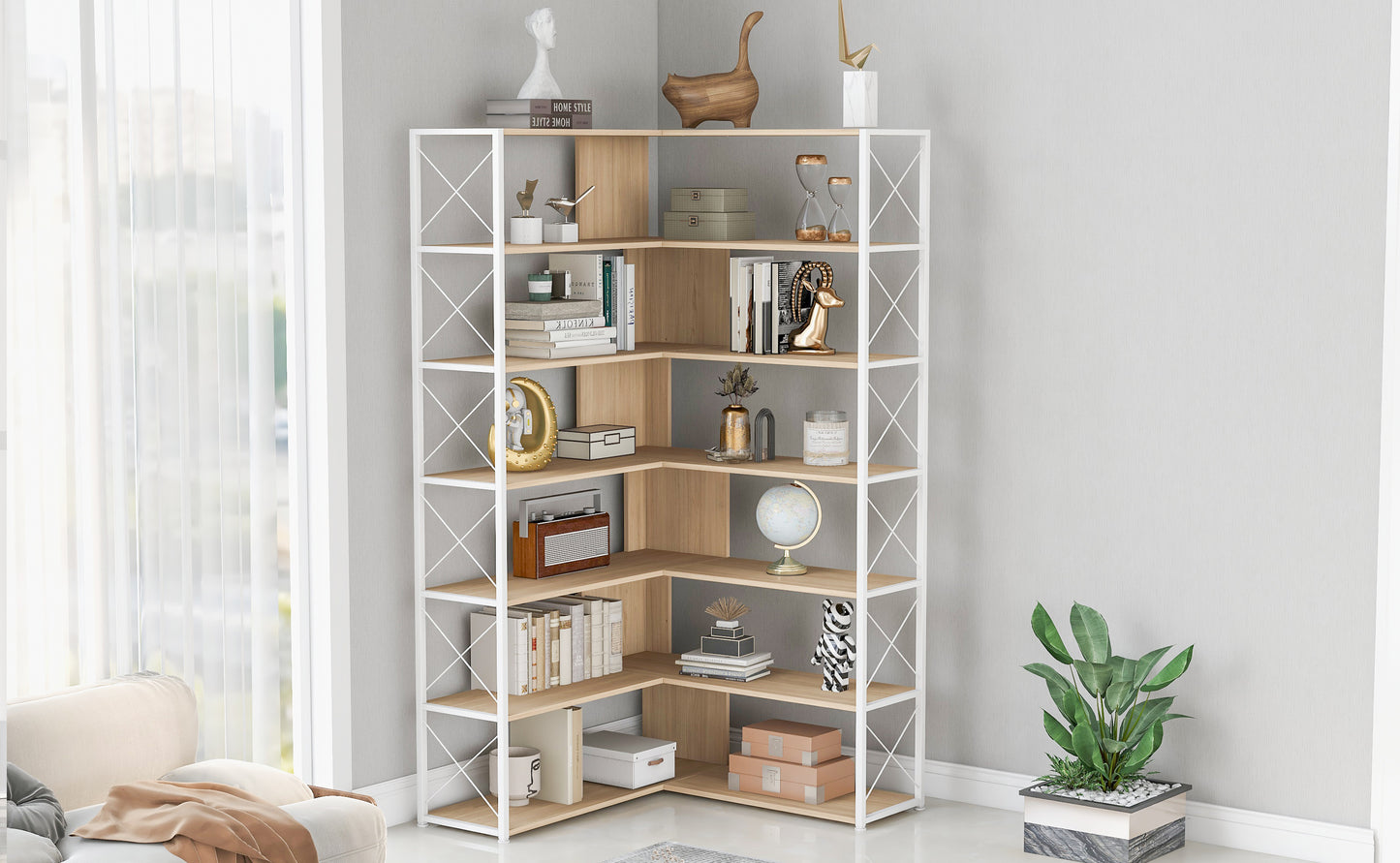 L-Shaped Corner Bookcase - Oak