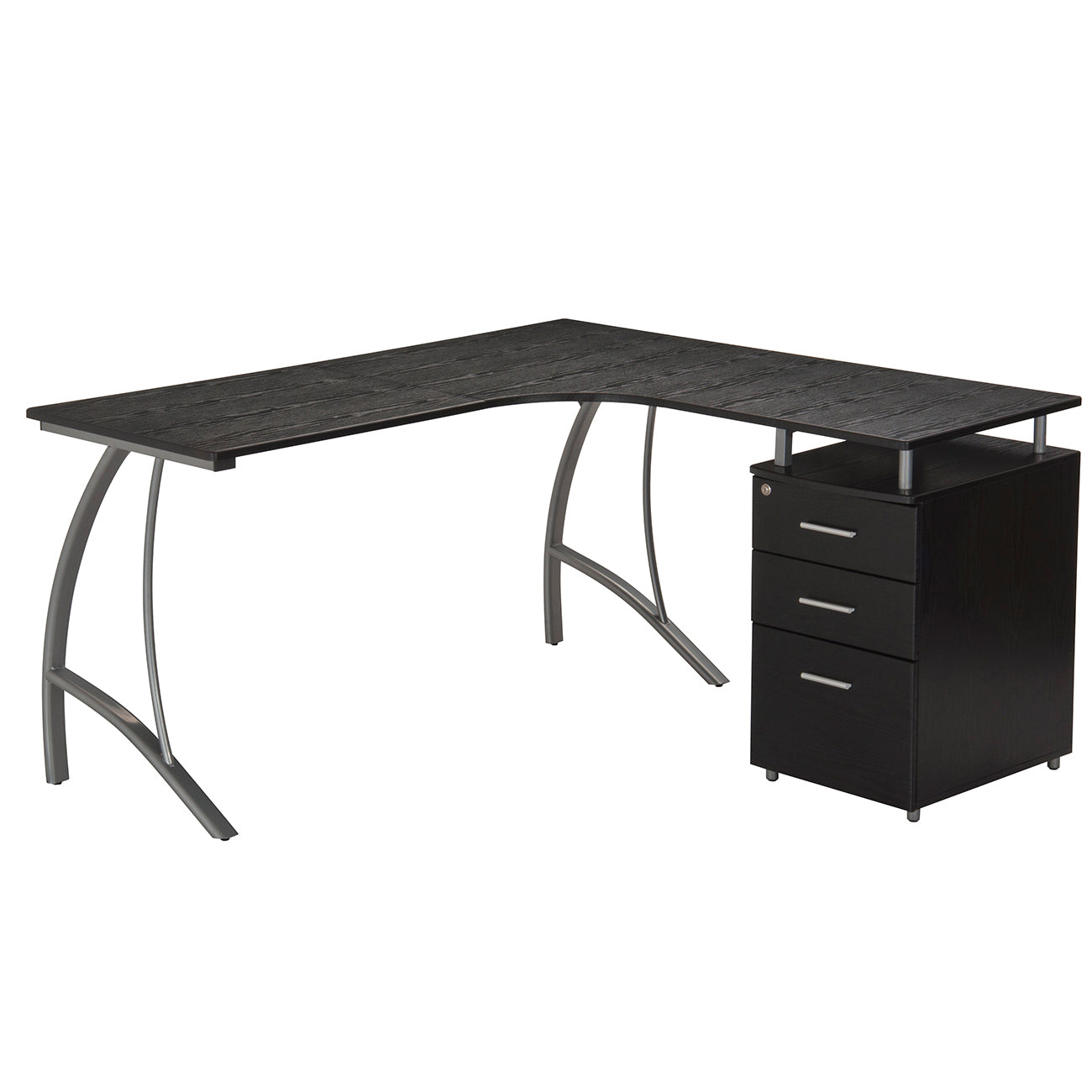 L-Shaped Computer Desk with File Cabinet and Storage