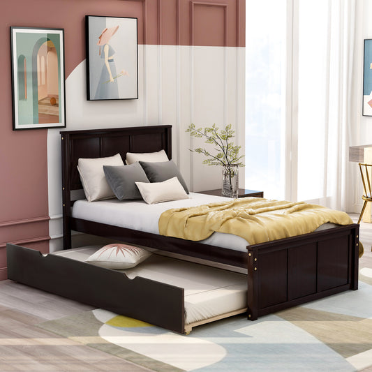 Iso Twin Size Platform Bed with Twin Size Trundle - Espresso