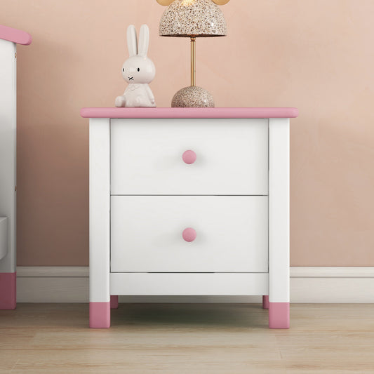 Hana Wooden Nightstand with Two Drawers - White+Pink