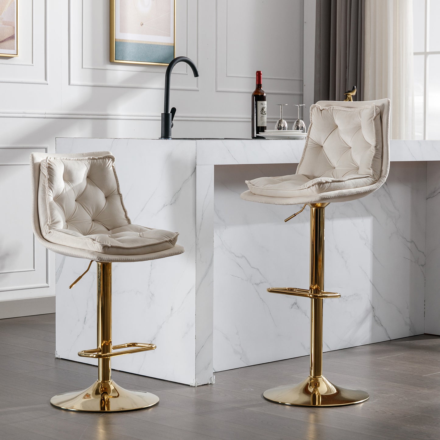 Valor Swivel Bar Stools - Cream Set of 2