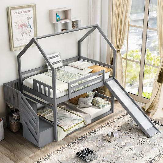 Slide and Store Twin House Bunk Bed