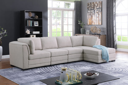 Kristin 4 Seat Linen Fabric Reversible Sectional Sofa with Ottoman - Light Gray