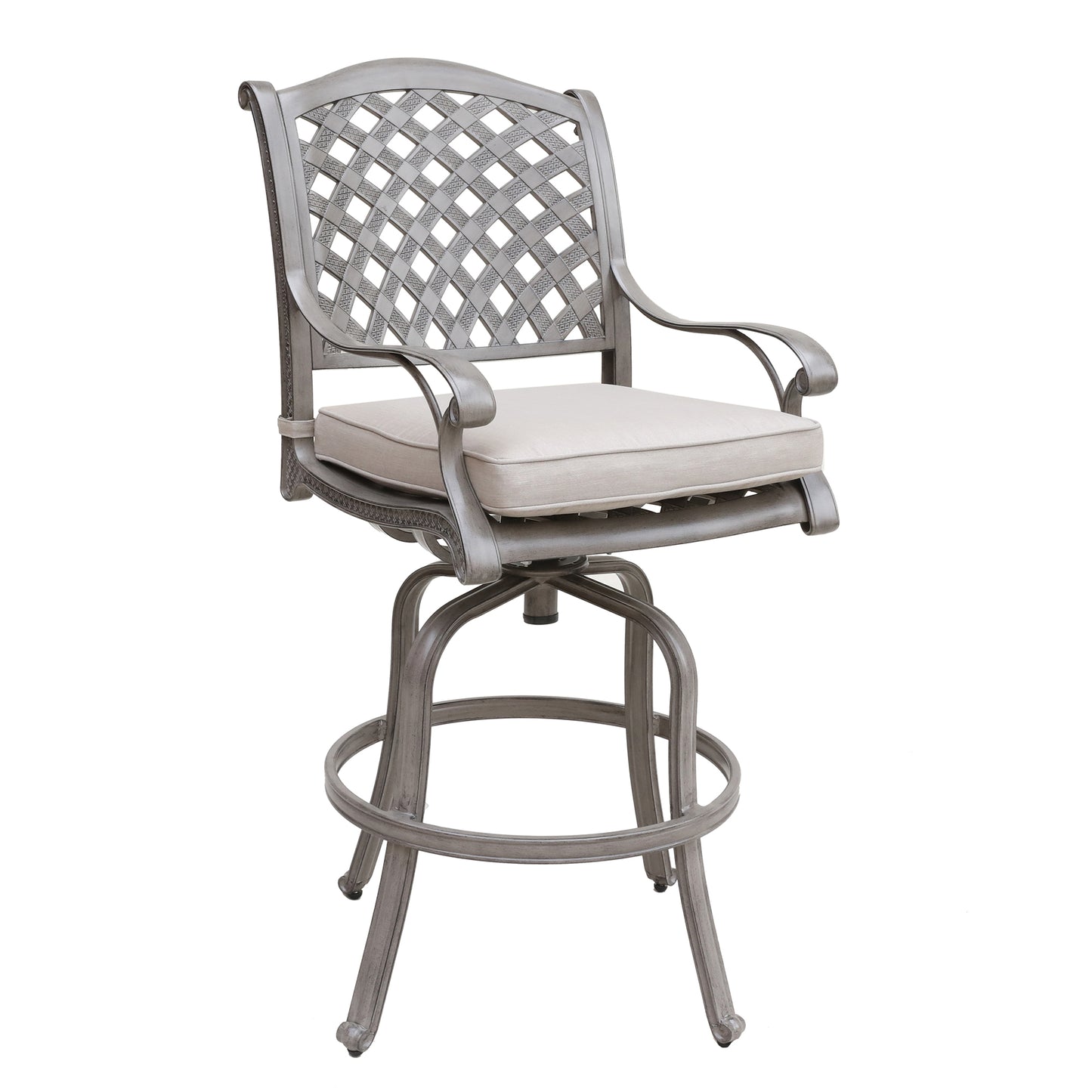 Cast Aluminum Bar Stool With Cushion - Gray Set of 2