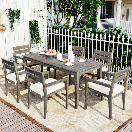 Carver Patio  Acacia Wood Outdoor Dining Table And Chairs Set - Gray