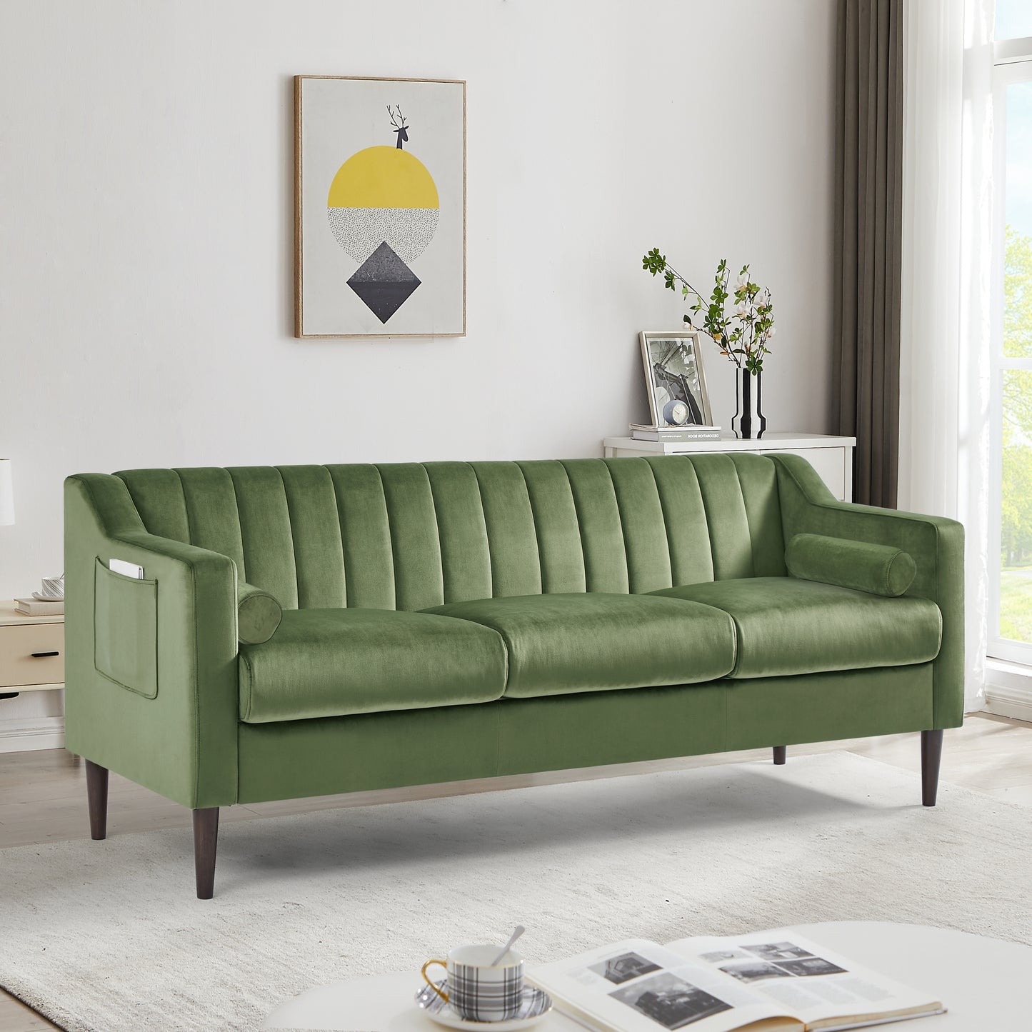 Jericho Convertible Velvet Sofa Bed - Green