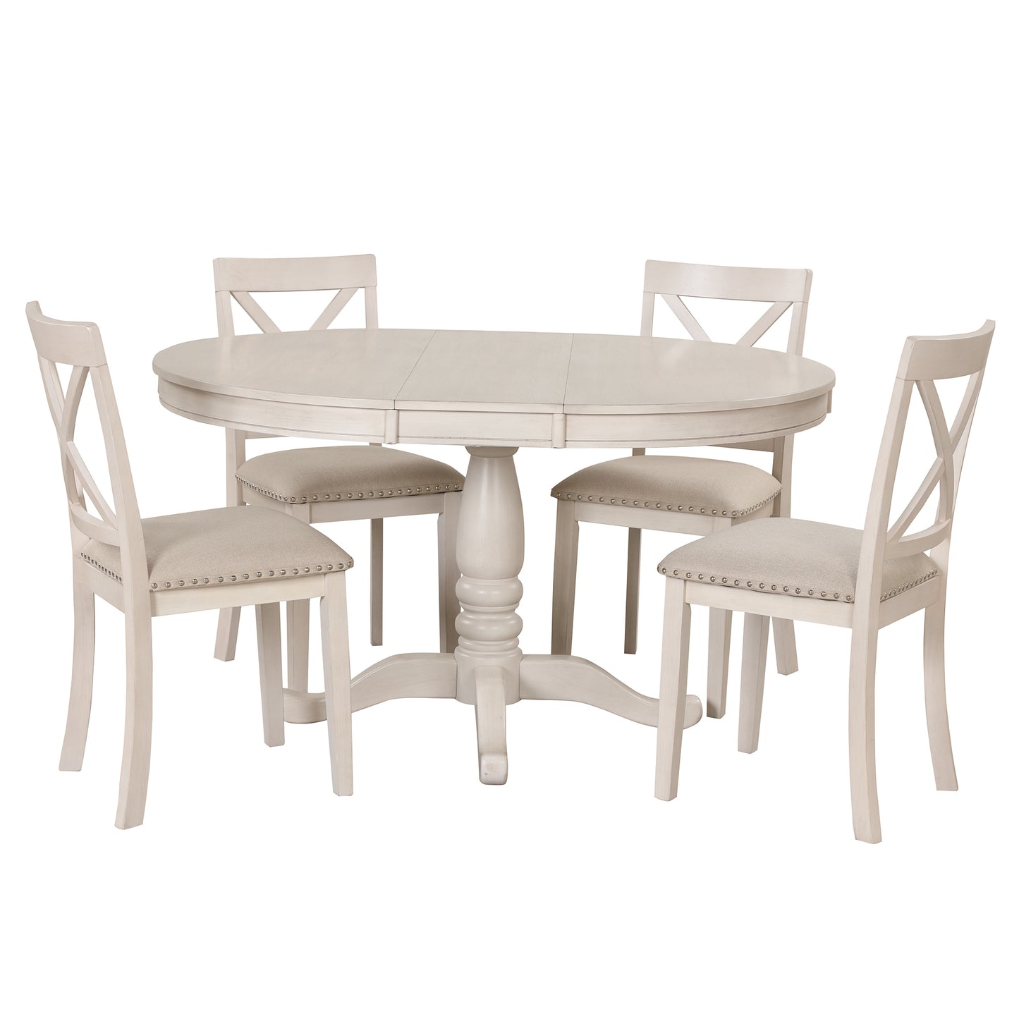 Vivia 5pc Dining Set Round Table 4x side Chairs - White