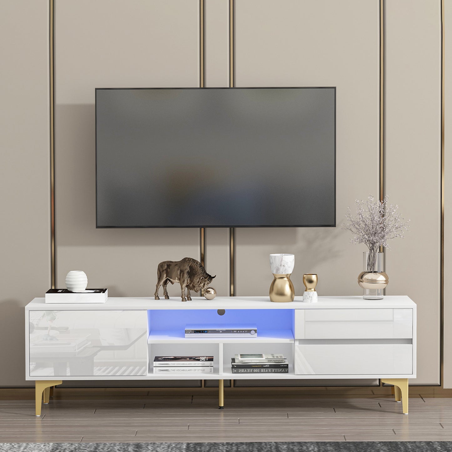 Chicada TV stand with LED remote control lights - White