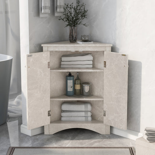 Marble Triangle Bathroom Storage Cabinet with Adjustable Shelves - White
