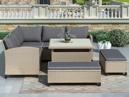 Mira 6 Pc Outdoor Patio Wicker Rattan Sectional Sofa Set - Brown