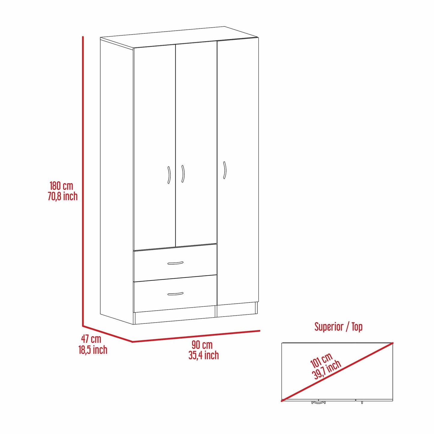 Watson 2-Drawer 3-Door Armoire - White