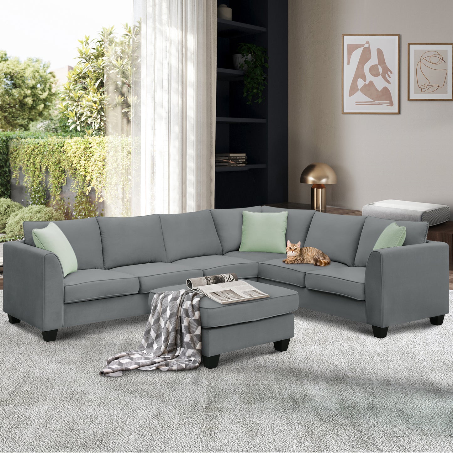 Harper Modular Sectional Sofa with Ottoman - Grey