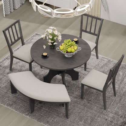 Todd 5pc Dining Set Round Table 4x Side Chairs - Gray