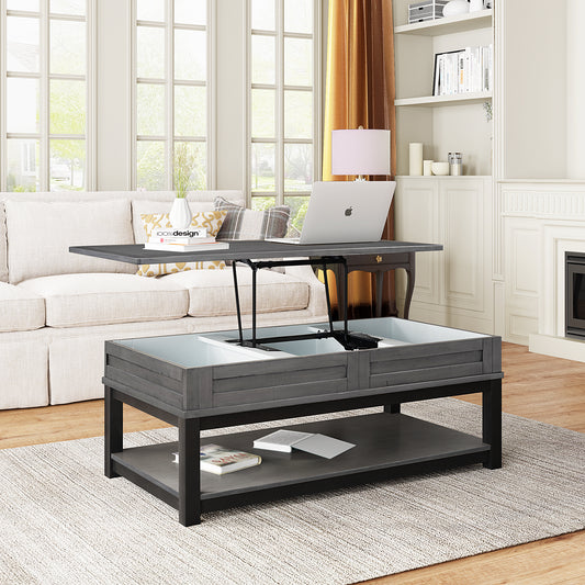 U-Lift Top Coffee Table with Inner Storage - Grey