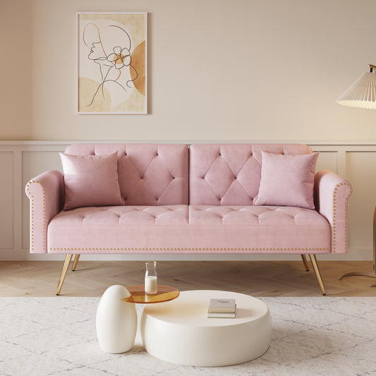 Uma Convertible Velvet Sofa Bed - Pink