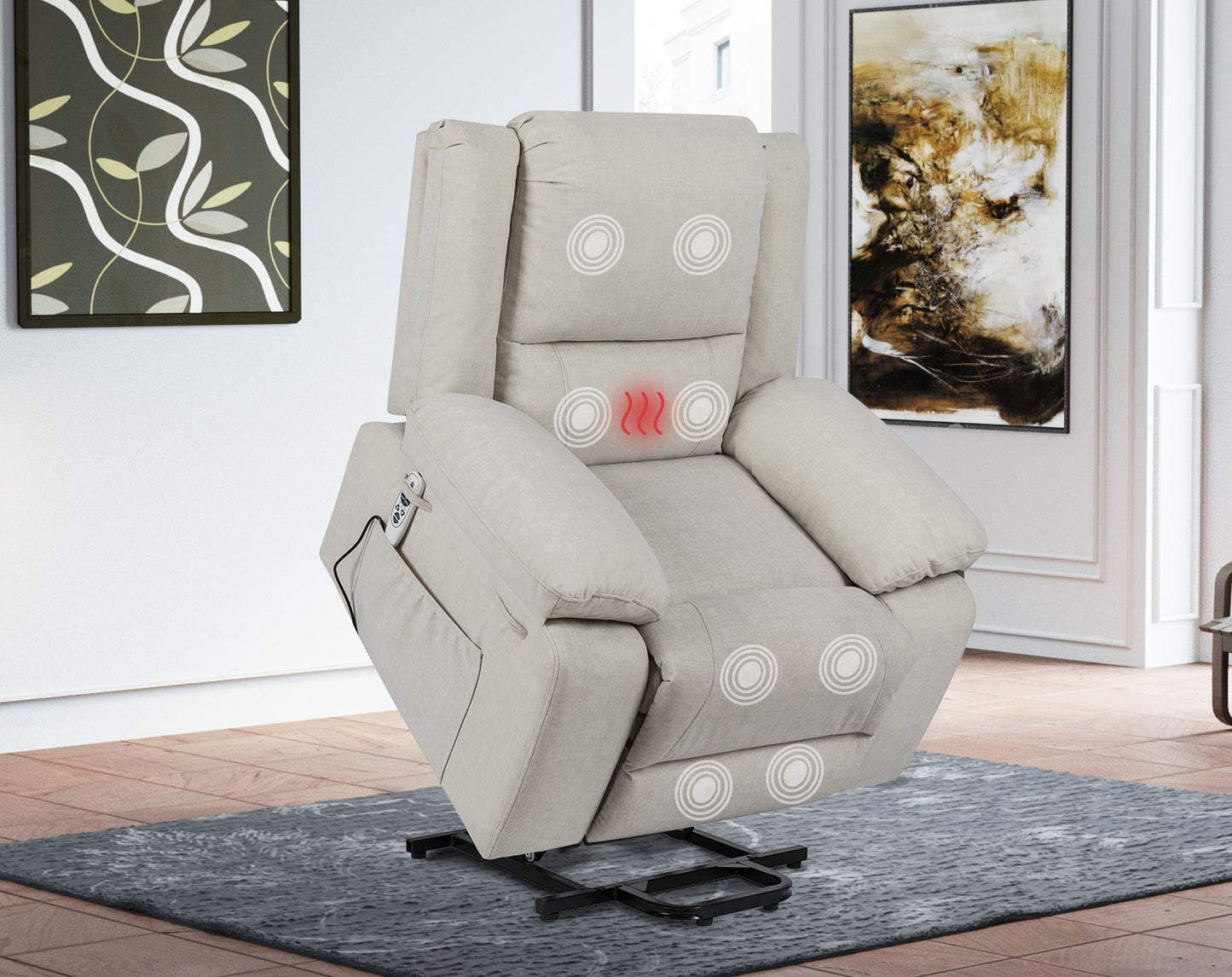 Solace Electric Power Recliner Chair with Massage and Heatin - Beige