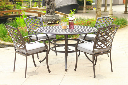 Brino 5 Pc 49" Aluminum Round Dining Set with Cushions - Gray