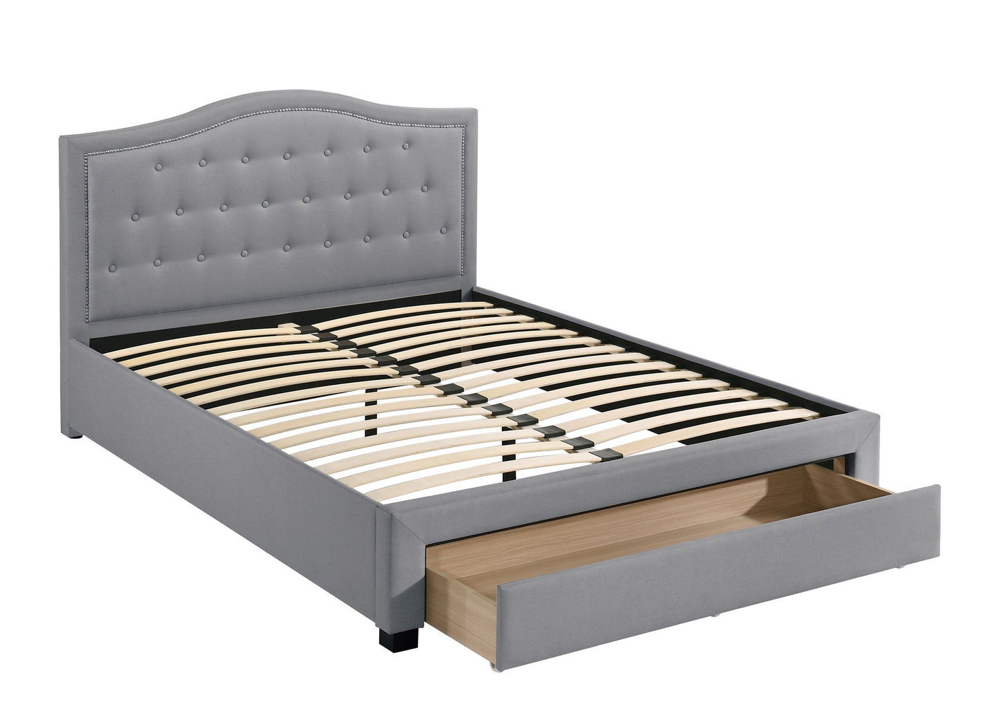 Imani Full Size Bed w Drawer Button Tufted - Light Grey