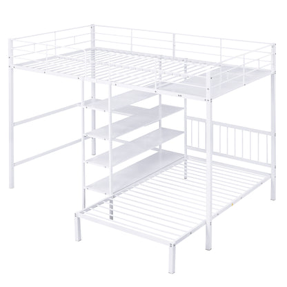 Harmony Haven Twin Loft Bed with Integrated Desk, Storage, and Staircase, Snow White