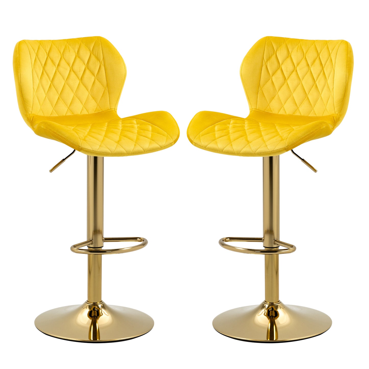 Beatrice Velvet Adjustable Swivel Bar Stool - Yellow Set Of 2