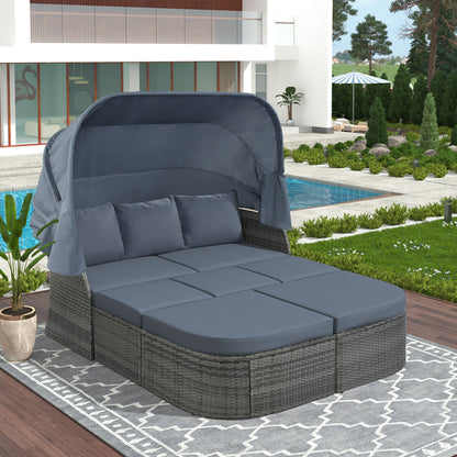 Zella Outdoor Daybed with Retractable Canopy Set - Gray