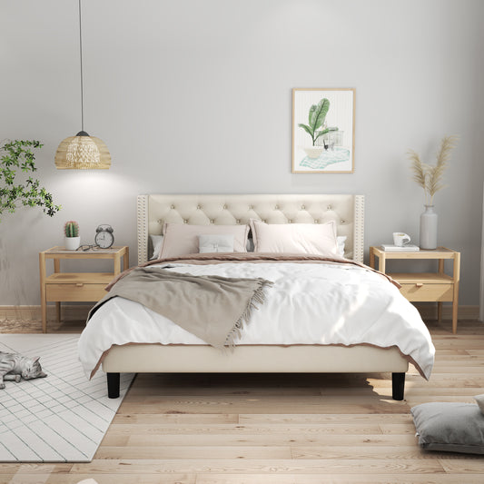 Voss Full Size Platform Bed Frame - Beige