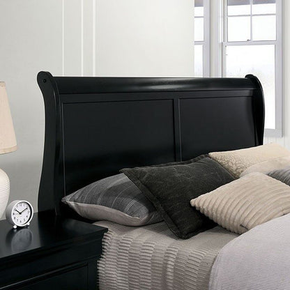 Louis Philippe Solid Wood Queen Size Bed - Black