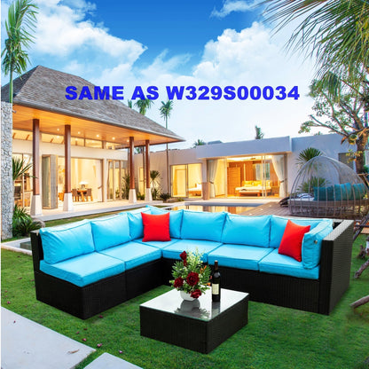 Russo 5 Pc Outdoor Patio Rattan Sectional Sofa Set - Black+Blue