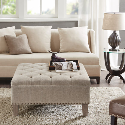 Lindsey Tufted Square Cocktail Ottoman - taupe