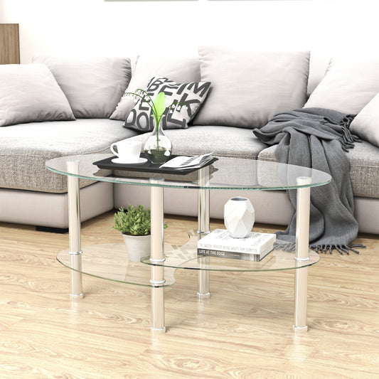 Float Oval Glass Coffee Table Stainless Steel Leg