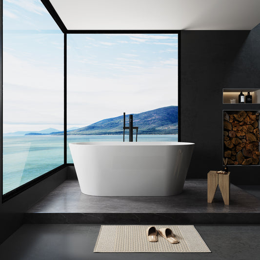 Milian 67" High-Gloss Acrylic Freestanding Soaking Bathtub - White