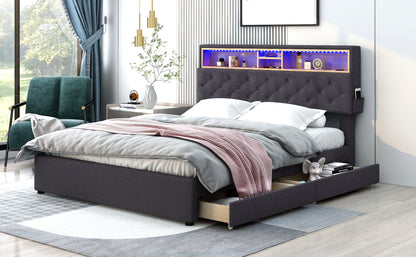 Nectar Queen Size Upholstered Platform Bed - Dark Gray