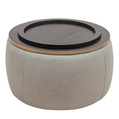 Versa Round Storage Ottoman Table - Light Grey