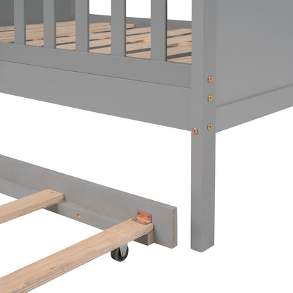 Full Size House Bed with Twin Size Trundle (Gray)