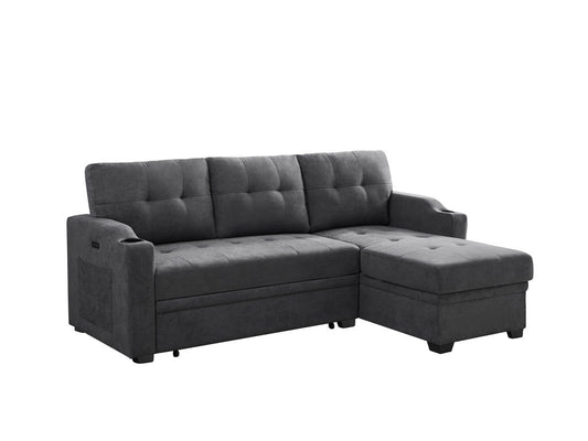 Mabel Woven Fabric Sleeper Sectional with cupholder, USB charging port and pocket - Dark Gray