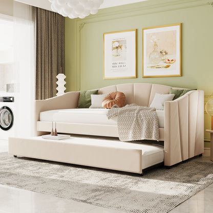 Travis Twin Size Upholstered Daybed with Trundle - Beige