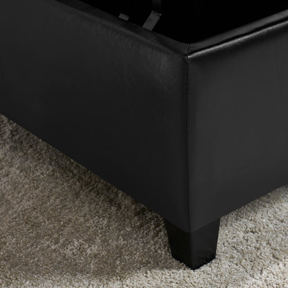 Square Faux Leather Storage Ottoman - Black