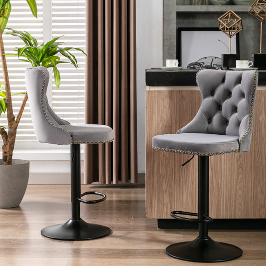 Rise 180 Velvet Barstools Adjusatble Seat Height - Gray Set of 2