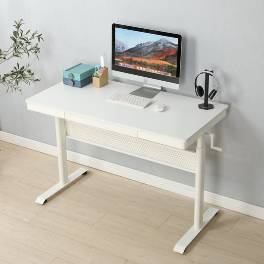 Standing Desk with Metal Drawer Adjustable Height (White Tabletop)