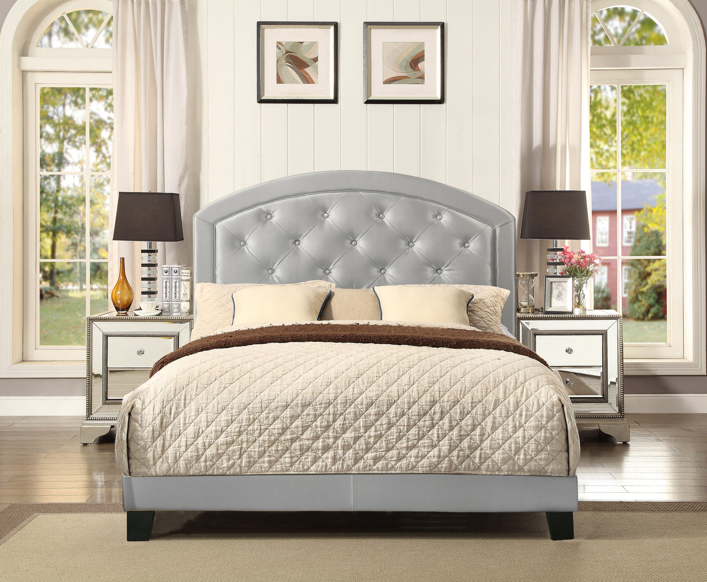 Deno Full Size Bed with Adjustable Headboard - Silver